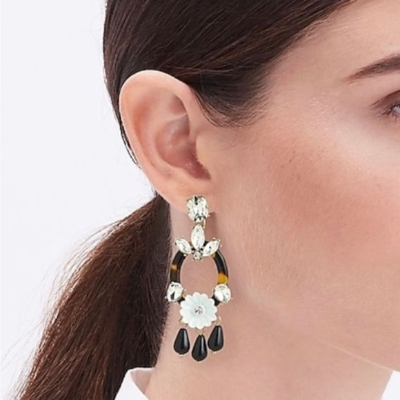 J. Crew Jewelry - J.CREW  Tortoise Resin Drop Earrings Flower Gem Detail Statement